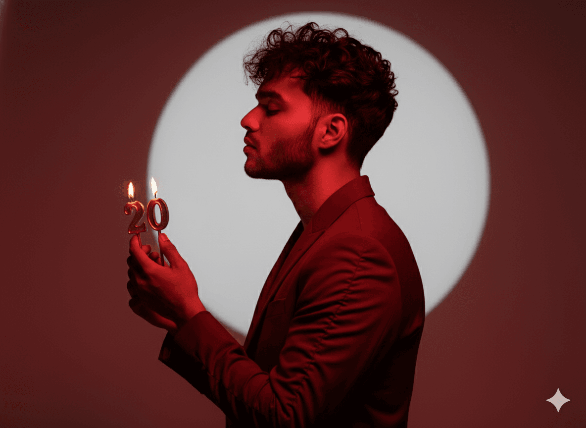 پرتره سینمایی مرد جوان با چشمان بسته