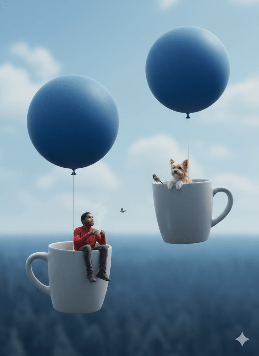 دو بادکنک آبی غولپیکر در آسمان