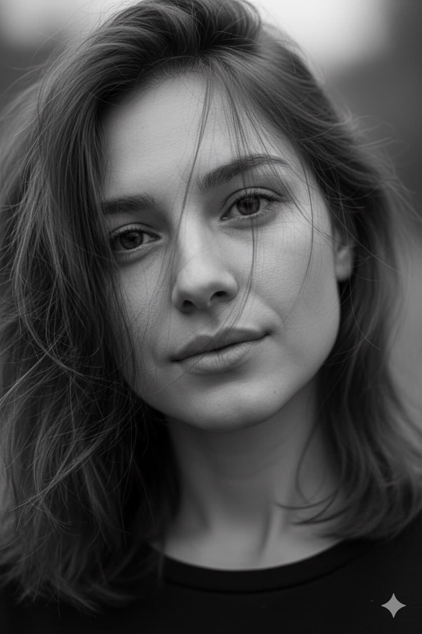 پرتره کلوزآپ احساسی با تن خاکستری نرم
