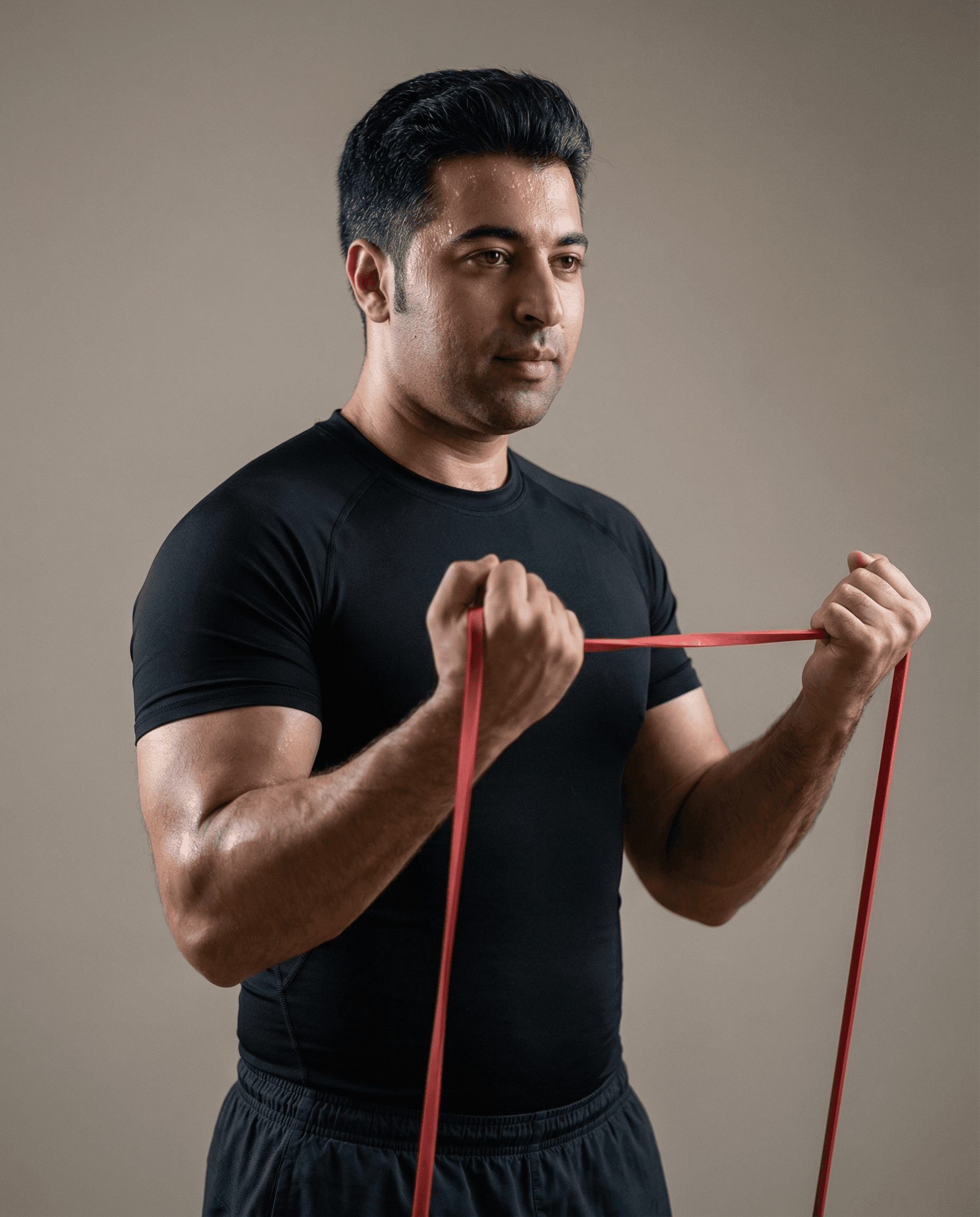 عکاسی بدنسازی مرد با کش مقاومتی