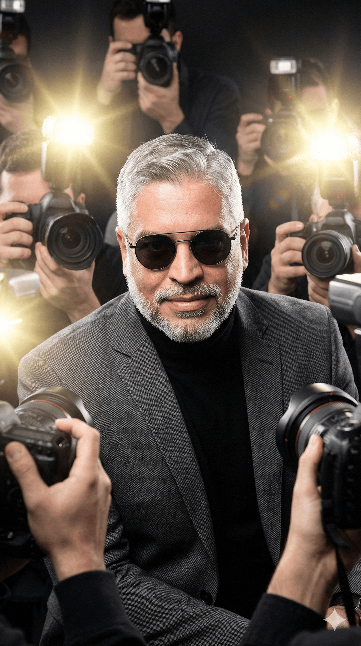 پرتره مرد با عینک گرد تیره به سبک پاپاراتزی