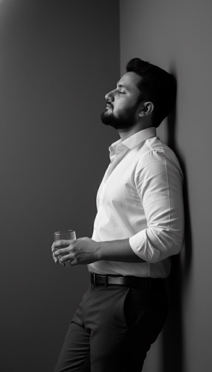 پرترهی سیاهوسفید مرد در حال تفکر